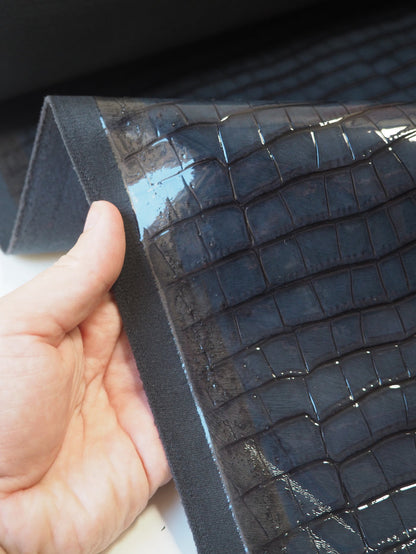 Midnight Heavy Patent Faux Croc Leather