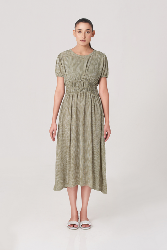 Mint Green Women's Gathered Waist Long Dress
