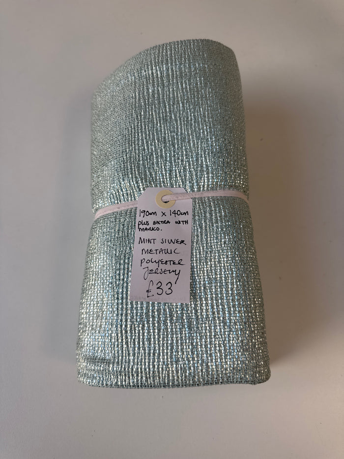 Mint Silver Metallic Poly Jersey Remnant