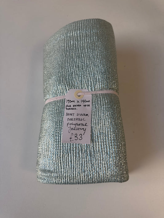 Mint Silver Metallic Poly Jersey Remnant