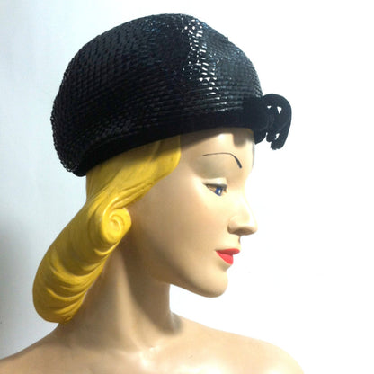 Mod Black Glossy Cello Bubble Hat circa 1960s