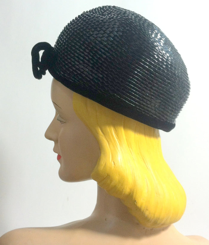 Mod Black Glossy Cello Bubble Hat circa 1960s