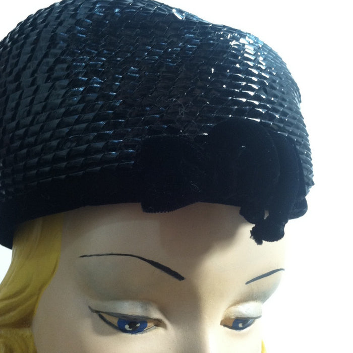 Mod Black Glossy Cello Bubble Hat circa 1960s