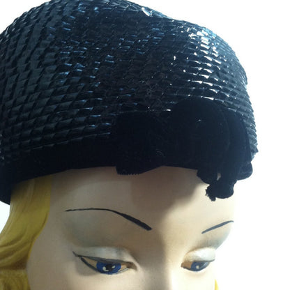 Mod Black Glossy Cello Bubble Hat circa 1960s