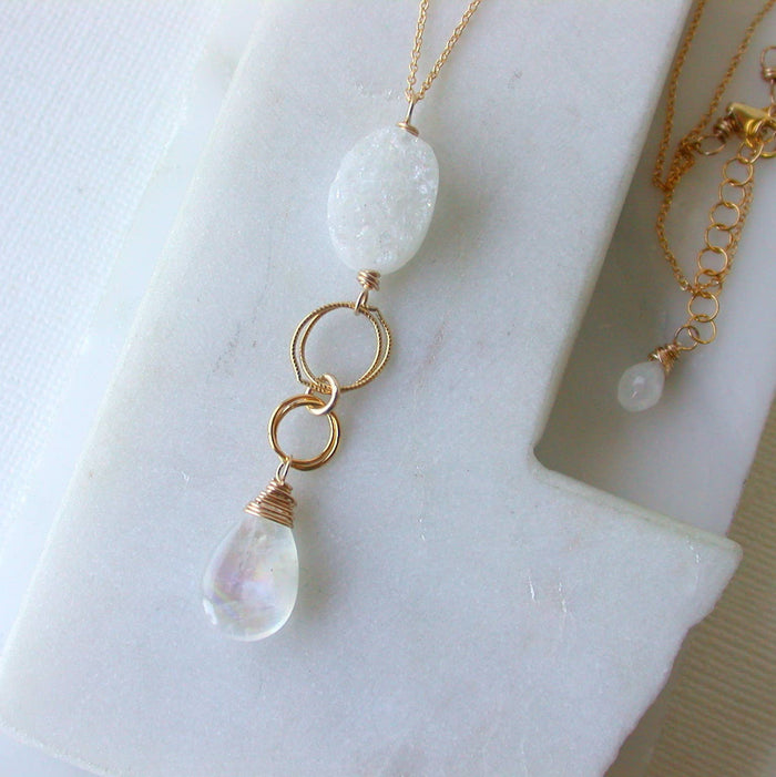 Moonstone and Druzy Gemstone Necklace