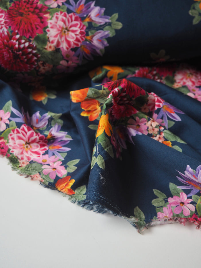 Navy Diamond Floral Cotton Sateen