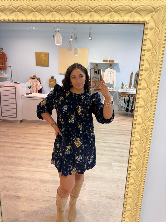 navy mockneck dress