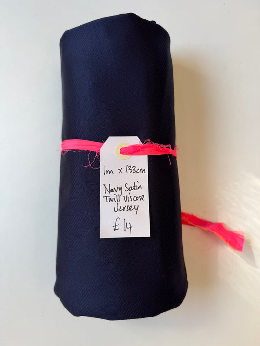 Navy Satin Twill Viscose Jersey Remnant