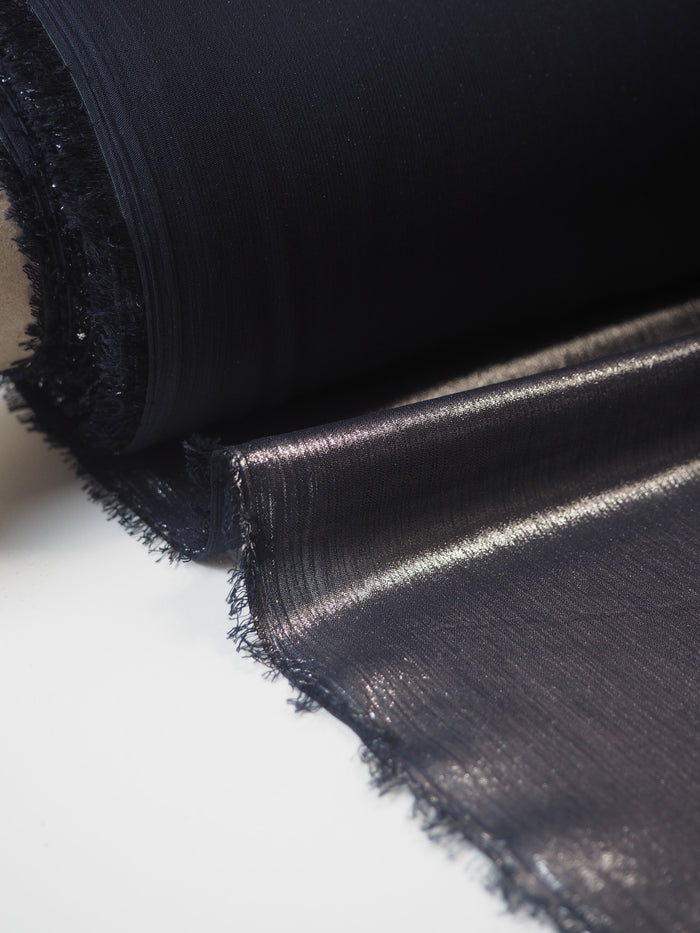 Navy Silver Foiled Chiffon
