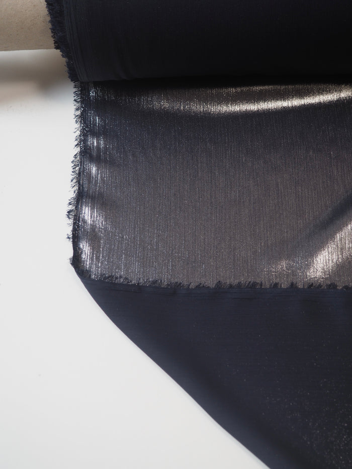 Navy Silver Foiled Chiffon