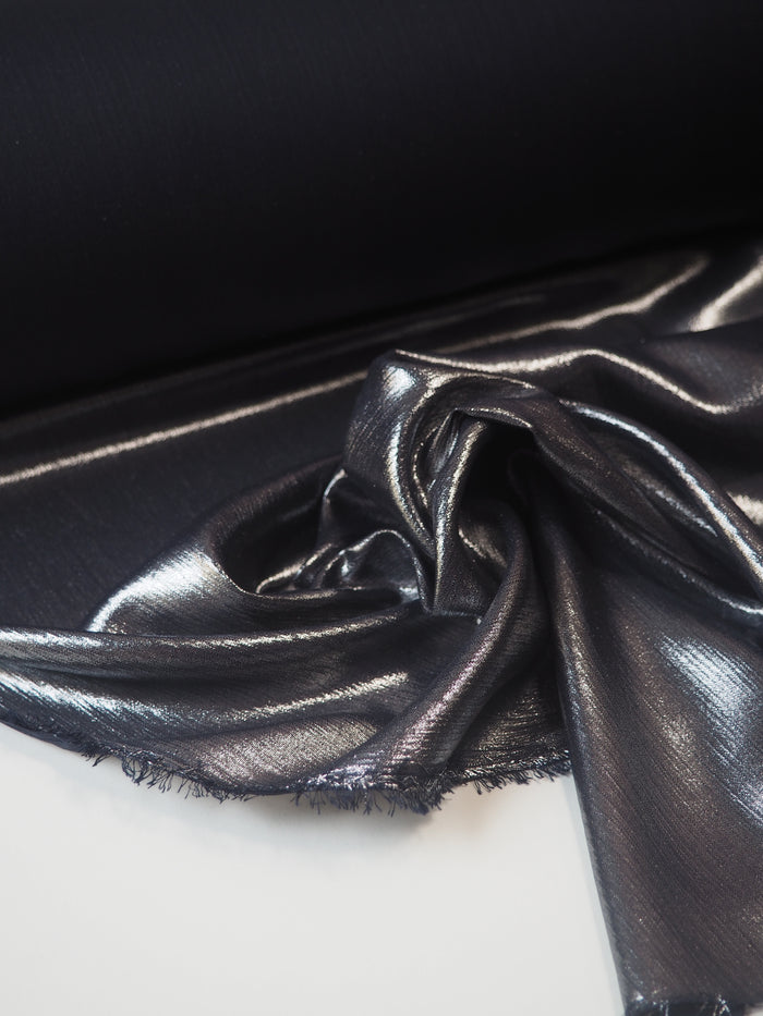 Navy Silver Foiled Chiffon