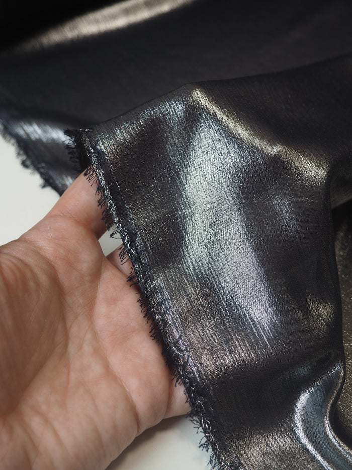 Navy Silver Foiled Chiffon