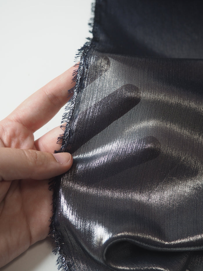 Navy Silver Foiled Chiffon