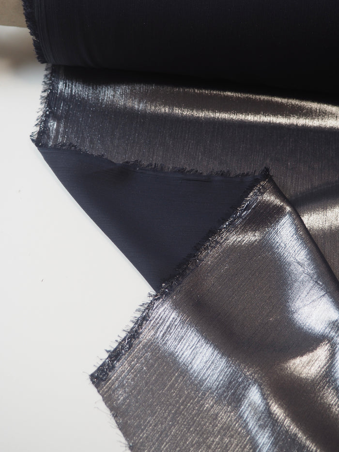 Navy Silver Foiled Chiffon