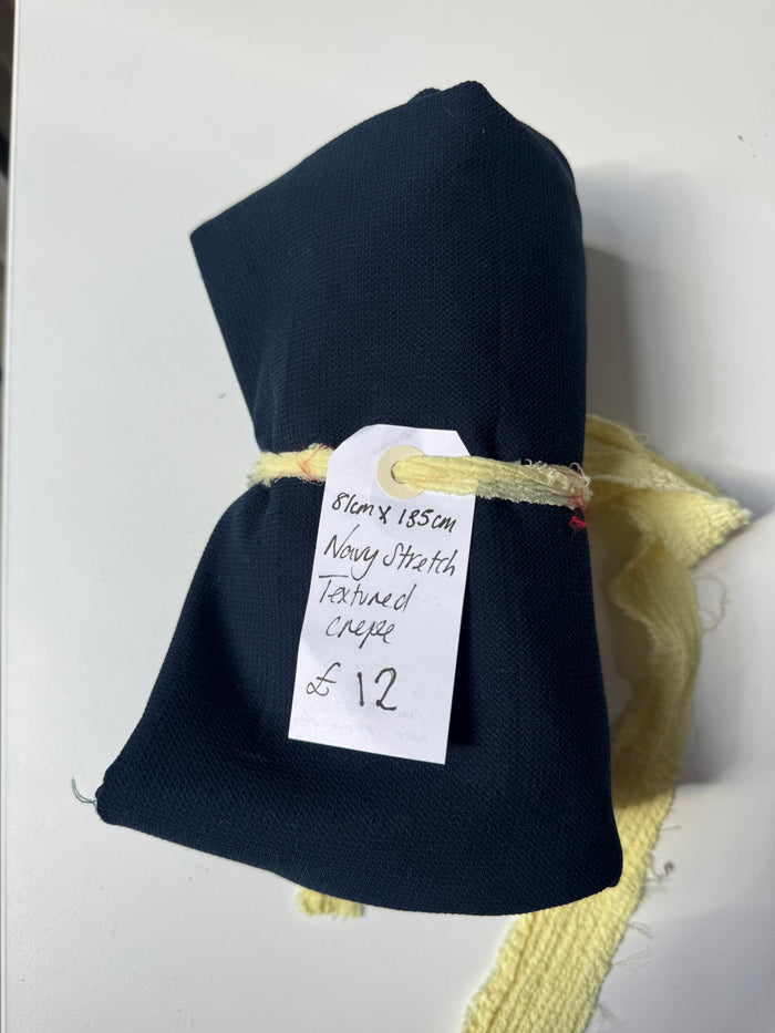 Navy Stretch Textured Crepe Remnant