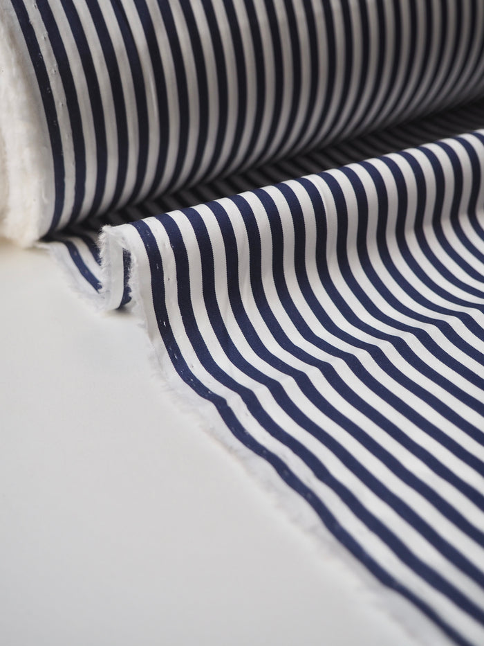 Navy + White Stripe Cotton Poplin