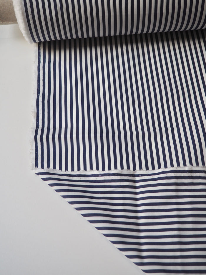 Navy + White Stripe Cotton Poplin