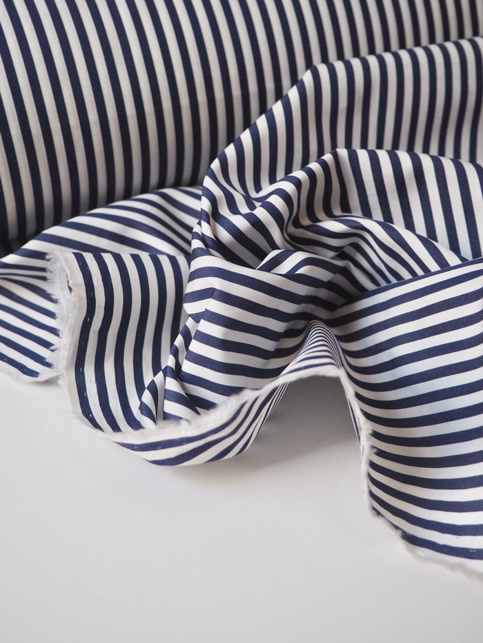 Navy + White Stripe Cotton Poplin
