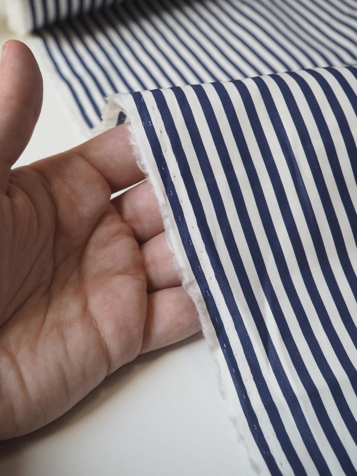 Navy + White Stripe Cotton Poplin