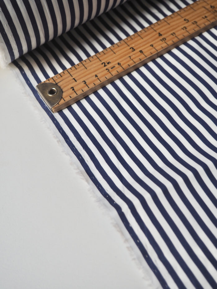 Navy + White Stripe Cotton Poplin