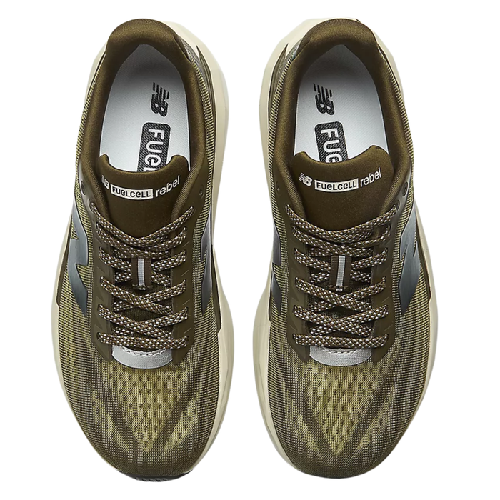 New Balance Women's Fuelcell Rebel v5 High Viz Running Shoes in Woodland/Shipyard/Silver Metallic AW25