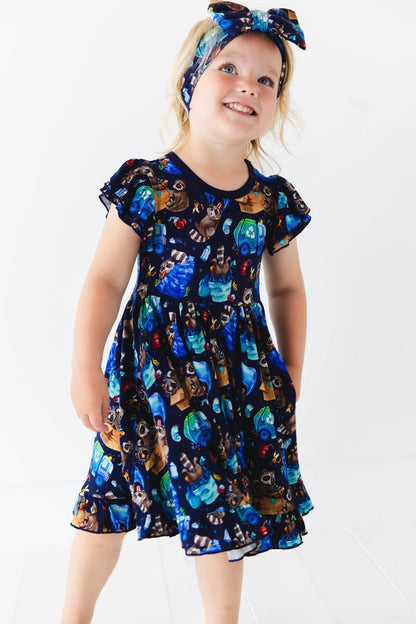 Nocturnal Nonsense Short Sleeve Big Kid Twirl Dress - Jammie Session