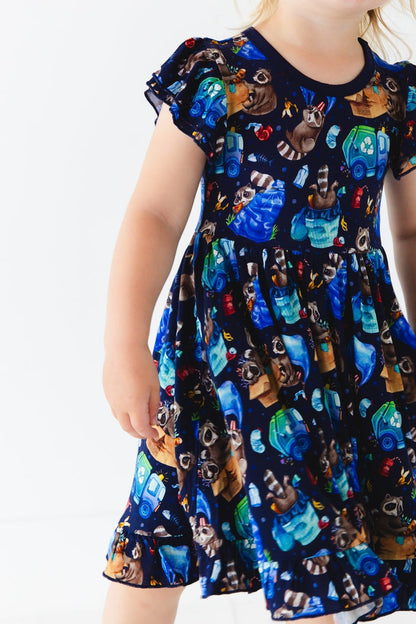 Nocturnal Nonsense Short Sleeve Big Kid Twirl Dress - Jammie Session