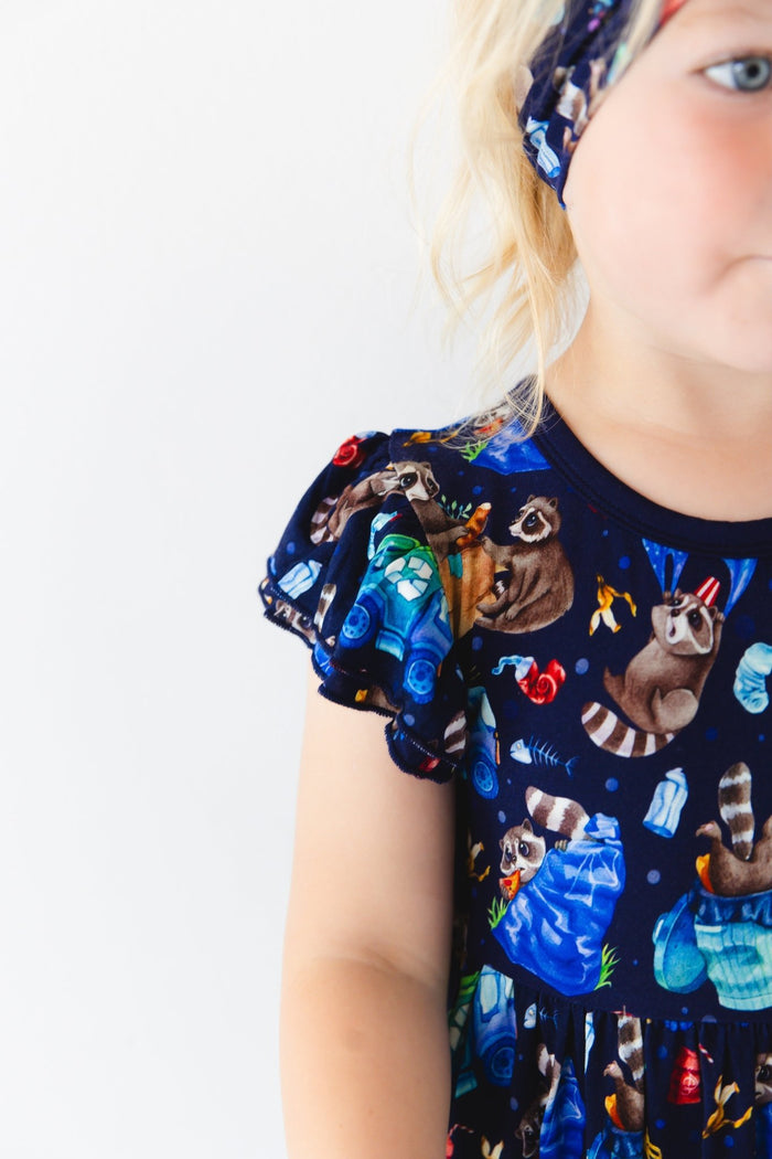 Nocturnal Nonsense Short Sleeve Big Kid Twirl Dress - Jammie Session