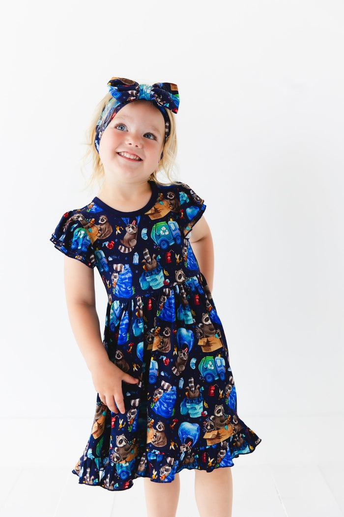 Nocturnal Nonsense Short Sleeve Big Kid Twirl Dress - Jammie Session