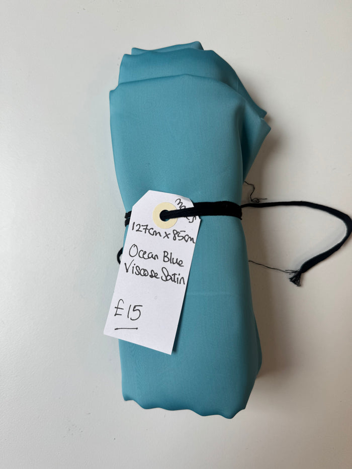 Ocean Blue Viscose Satin Remnant