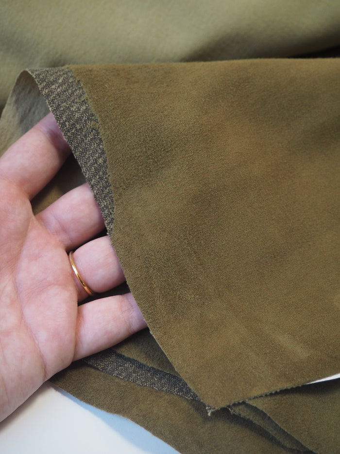 Olive Stretch Bonded Suede