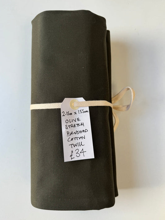 Olive Stretch Brushed Cotton Twill Remnant