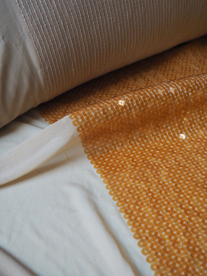 Orange Translucent Sequin Stretch Mesh