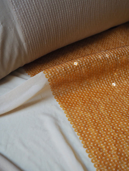 Orange Translucent Sequin Stretch Mesh