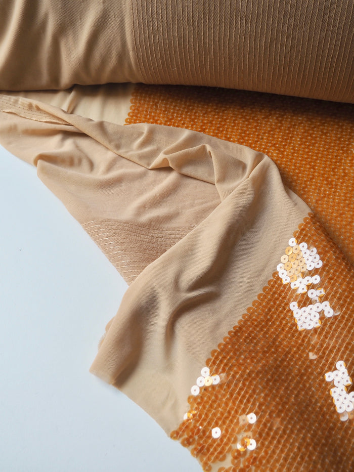 Orange Translucent Sequin Stretch Mesh