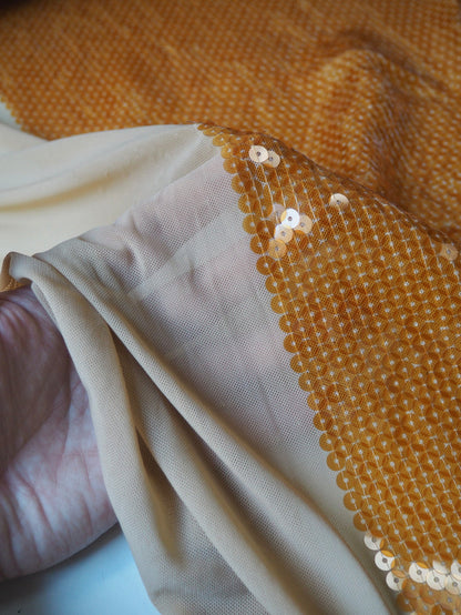Orange Translucent Sequin Stretch Mesh