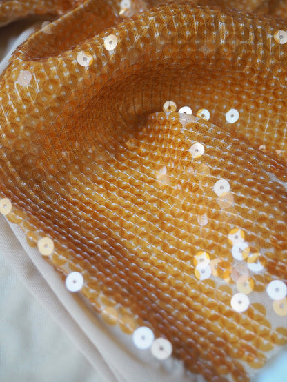 Orange Translucent Sequin Stretch Mesh
