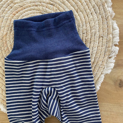Pantalon bébé en laine et soie Cosilana - Rayé bleu