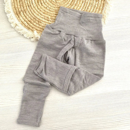Pantalon bébé en laine et soie Cosilana avec revers - Gris