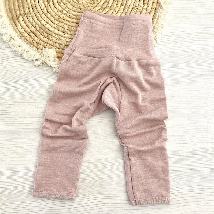 Pantalon bébé en laine et soie Cosilana avec revers Rose chiné