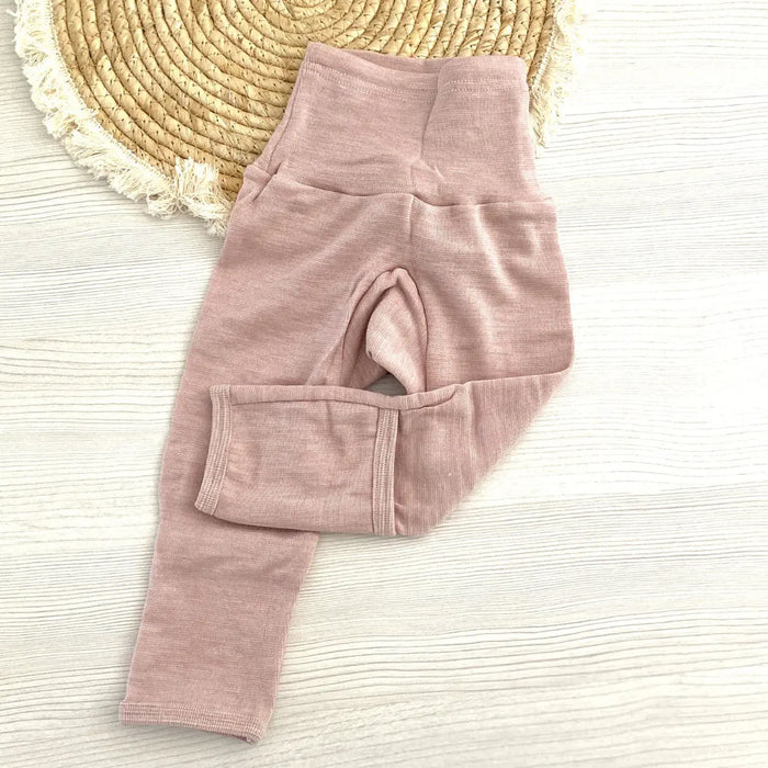 Pantalon bébé en laine et soie Cosilana avec revers Rose chiné