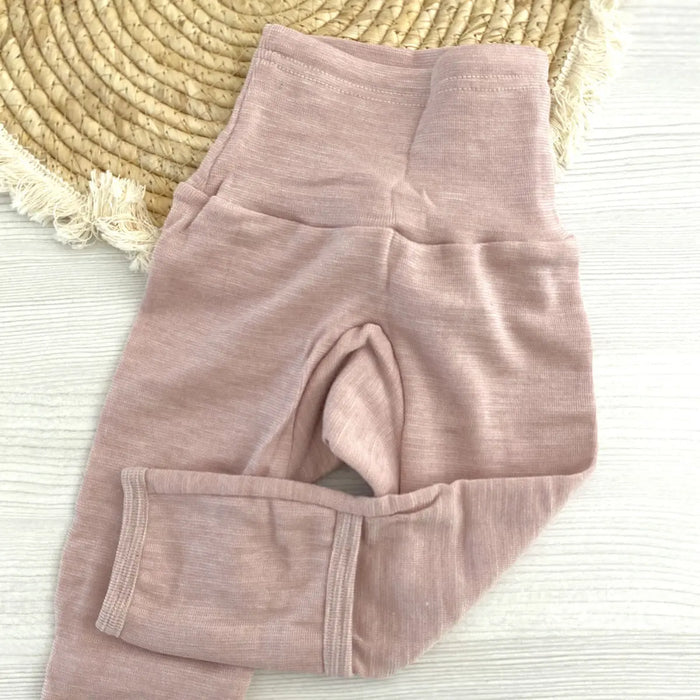 Pantalon bébé en laine et soie Cosilana avec revers - Rose chiné - Lilinappy