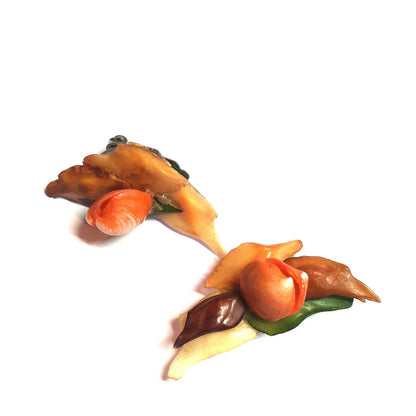 Peach and Green Shell Flower Climber Style Clip Earrings circa 1950s