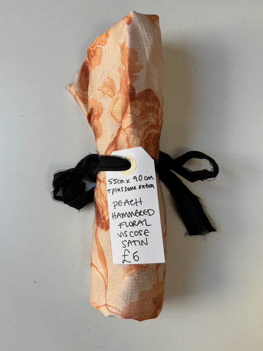 Peach Hammered Floral Viscose Satin Remnant