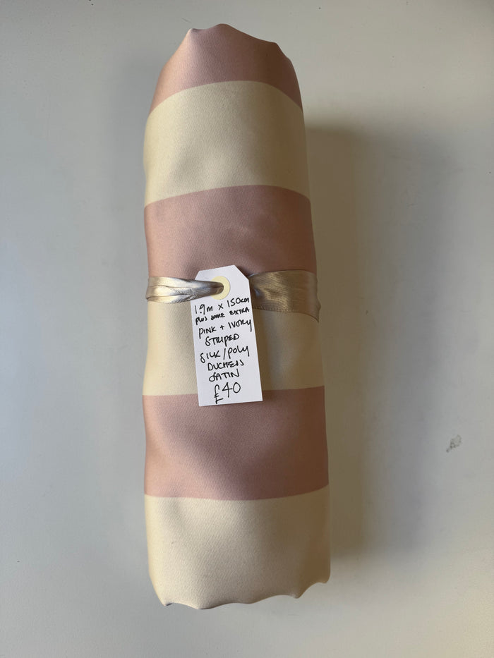 Pink + Ivory Striped Silk/Poly Duchess Satin Remnant