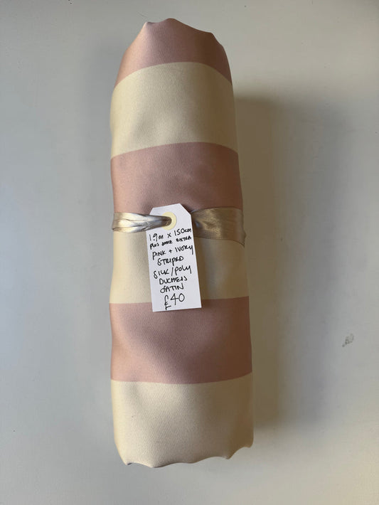 Pink + Ivory Striped Silk/Poly Duchess Satin Remnant