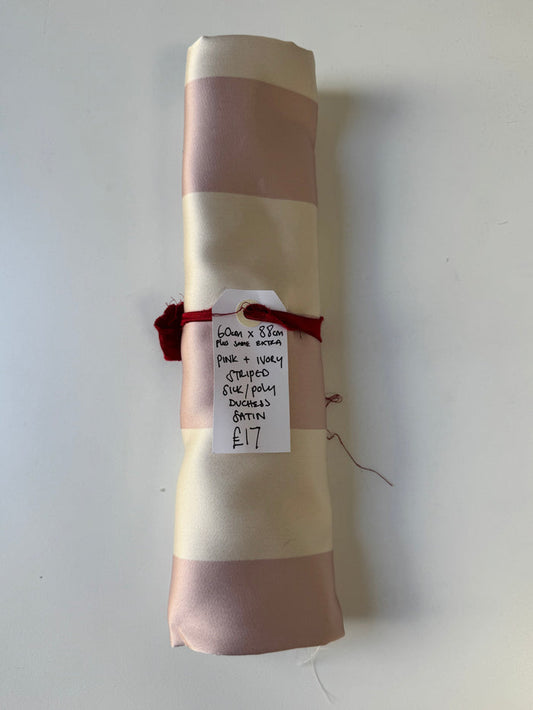 Pink + Ivory Striped Silk/Poly Duchess Satin Remnant