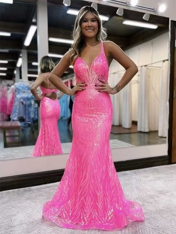 Pink Pattern Sequin Prom Dress 2025 for Black Girl