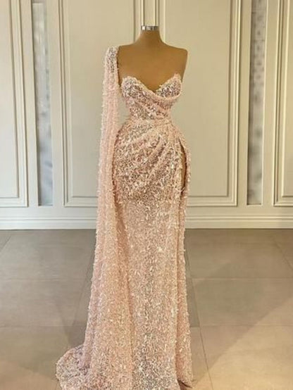 Pink Prom Dress 2024 V Neck Sequined High Split