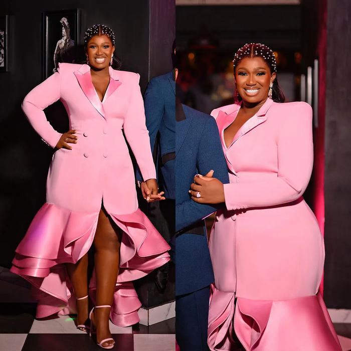 Pink Prom Suit Dress 2026 High Low Skirt